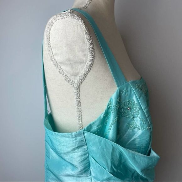 ONYX Nite Sleeveless Solid Blue Wrap Long Prom Dress with beading size 14W - Picture 12 of 16